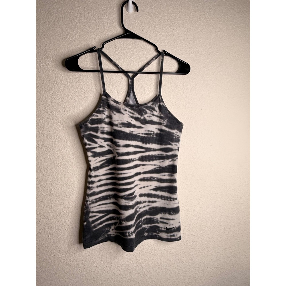 Nike Tank Top Women Tie Dye Racerback Dri-Fit M Athleisure Yoga Black White